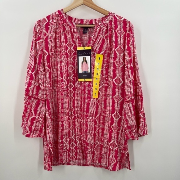 Gloria Vanderbilt Nova Flutter Sleeve Blouse Tribal Weaving Azalea Small NEW - Picture 7 of 7